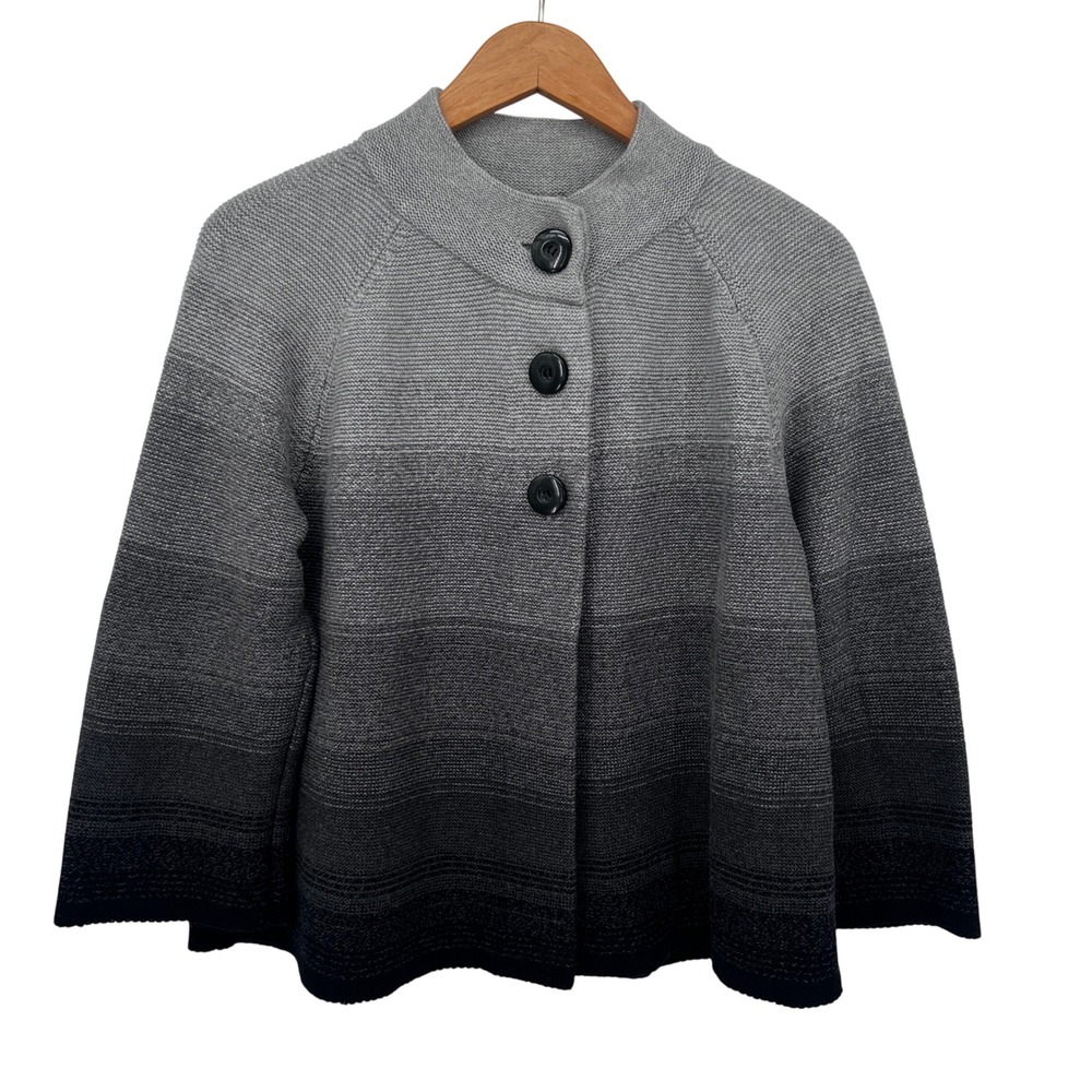 JM Collection Knit Ombre Striped Button Top Cardigan Sweater Mock‎ Neck Size PL